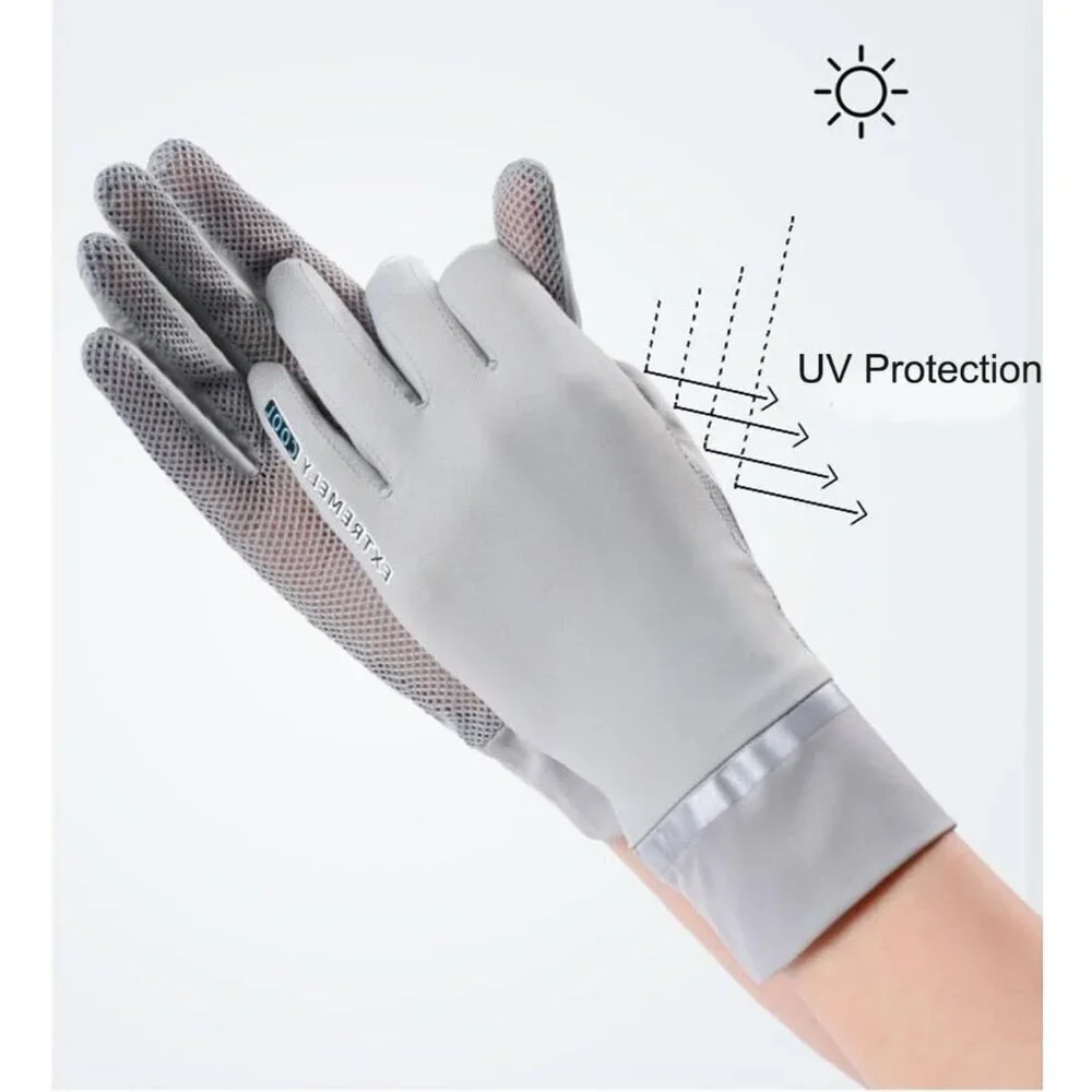 Women's Protection Outdoor Driving Fingerless Gray Gloves Silicone Print
